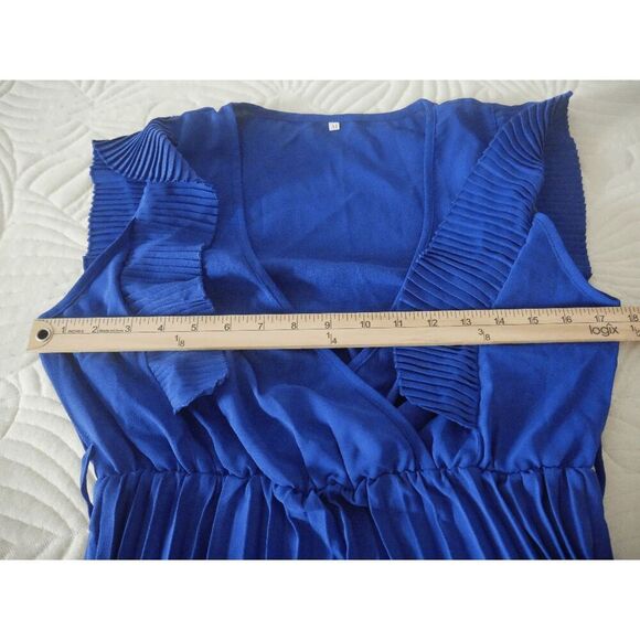 C.CLINE Blue Belted Flutter-Sleeve Pleated A-Line Dress M - Picture 7 of 10